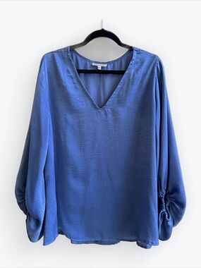 Anthropologie Aunt Wanda Blouse Women's Med/Lg Blue Long Balloon Sleeve Shimmer